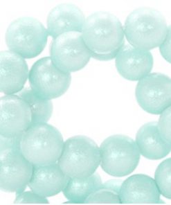 8 mm glaskralen pearl glitter Pastel mint blue