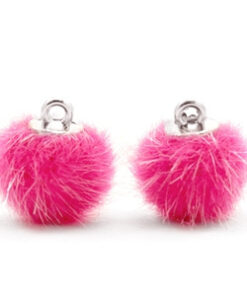 Pompom bedels light pink faux fur 12mm Magenta pink