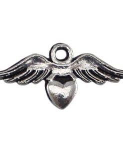 Metalen kralen angel wing met hartje Antiek zilver 11x23mm