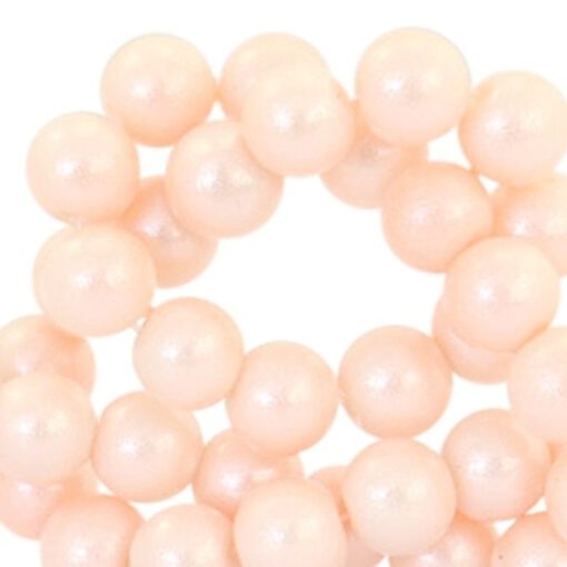 Glaskralen pearl glitter 8mm Pastel coral peach