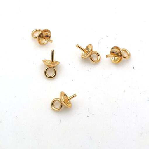 Metalen hangers/bedels met pin voor halfgeboorde kraal of parel ± 6x3mm goud