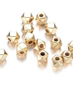 Metallook kralen kubus goud 5mm