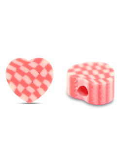 Polymeer kralen hart Pink- White 9mm