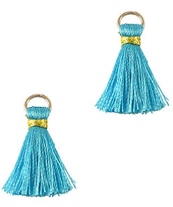 Kwastjes 2cm Gold-cornflower blue